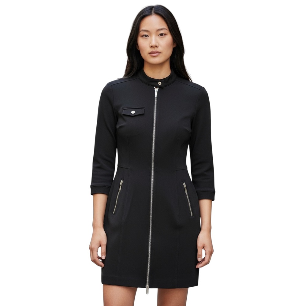 Y2K Armani Exchange Black Zip Front Mock Neck Mini Dress Size 0